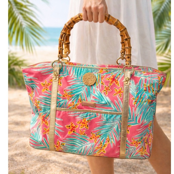 Custom Lilly Pulitzer Pink and Green Tropical Tote - Picture 2 of 8
